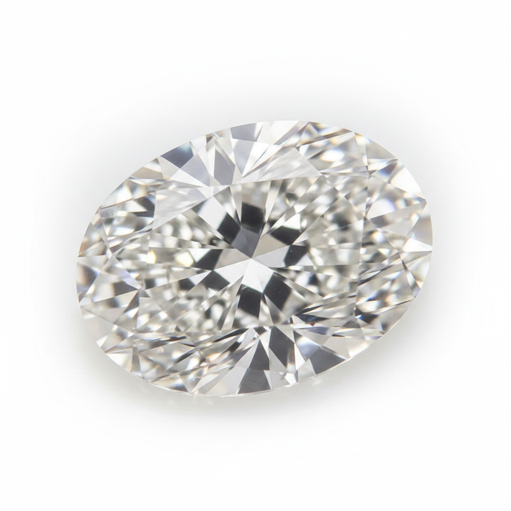Lab-grown oval cut loose diamond, IGI certified, white background
