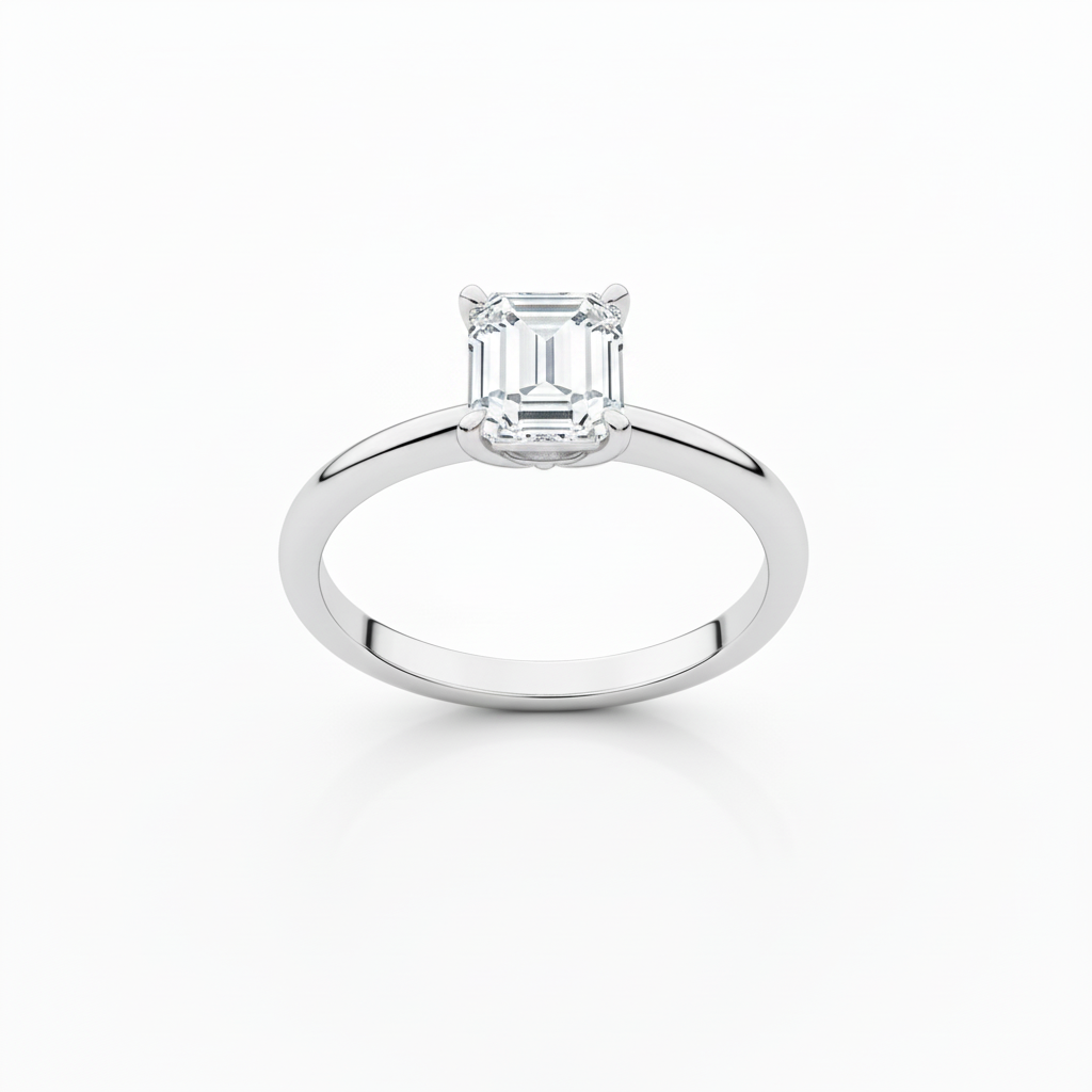 Emerald Solitaire Ring – White Gold Front