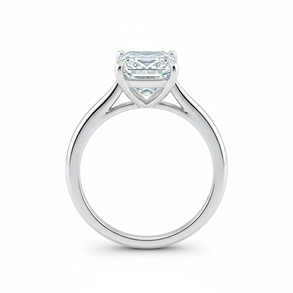 Emerald Solitaire Ring – White Gold Side Profile
