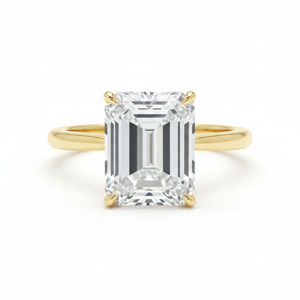 Emerald Solitaire Ring – Yellow Gold Front