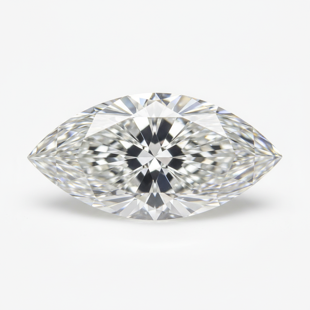 Lab-grown marquise cut loose diamond, IGI certified, white background