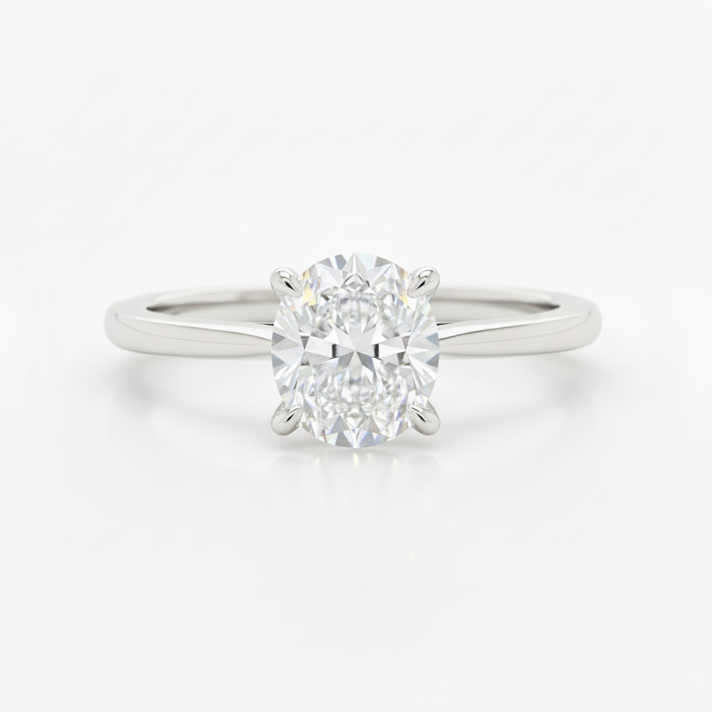 Oval Solitaire Ring – White Gold Front