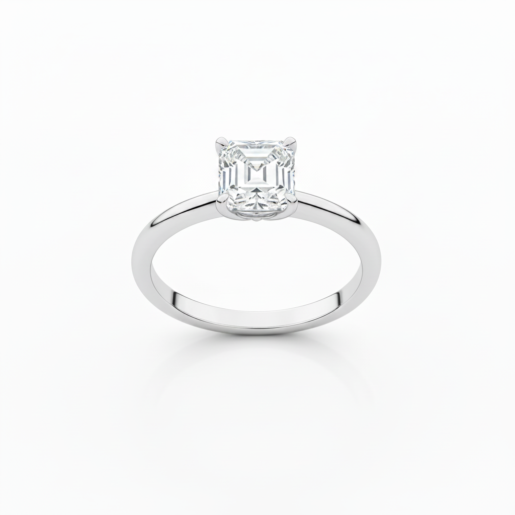 radiant diamond solitaire ring – White Gold Front