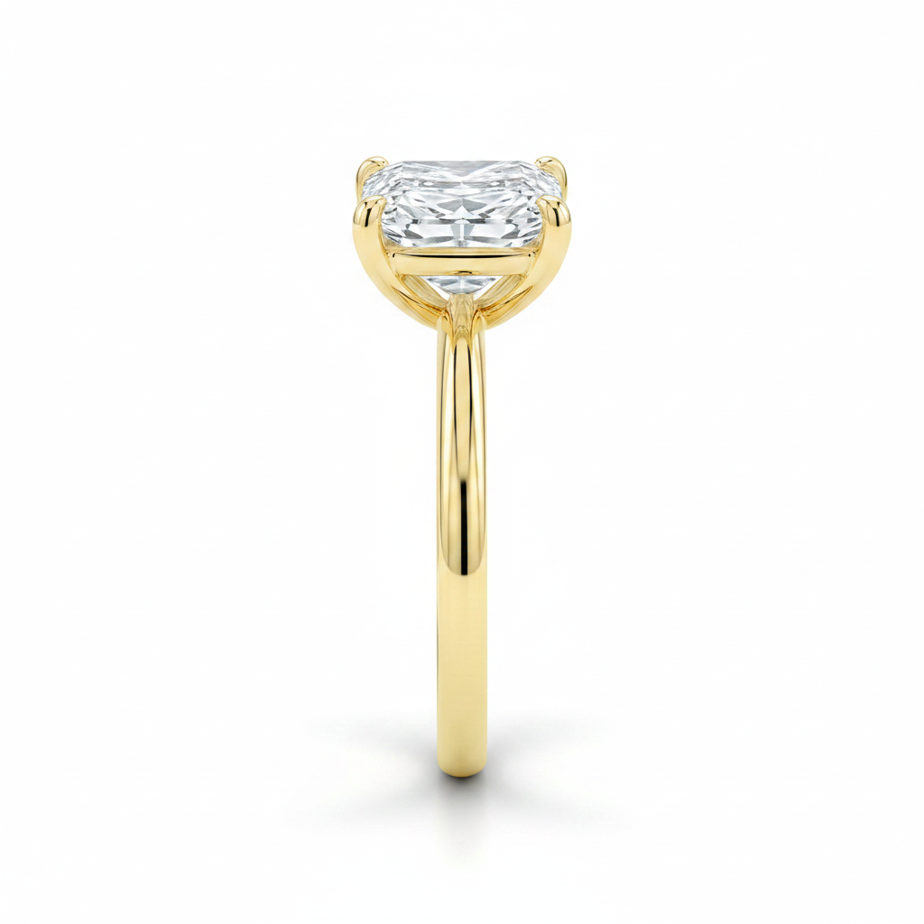 radiant diamond solitaire ring– Yellow Gold Side