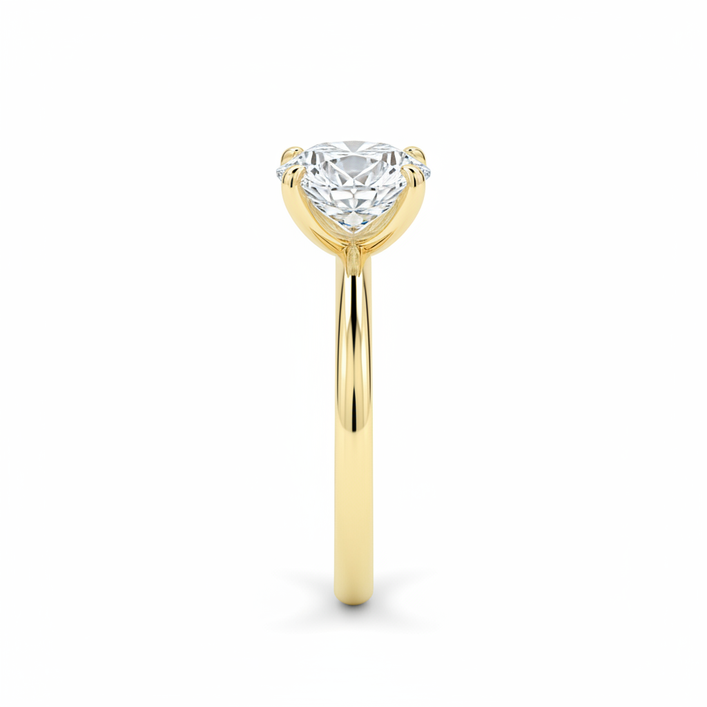 Solitaire Ring – Round Brilliant Yellow Gold Side View